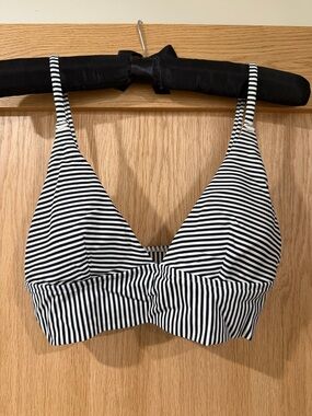 Black & White Striped Bikini Top - Classic Triangle Swim Bralette